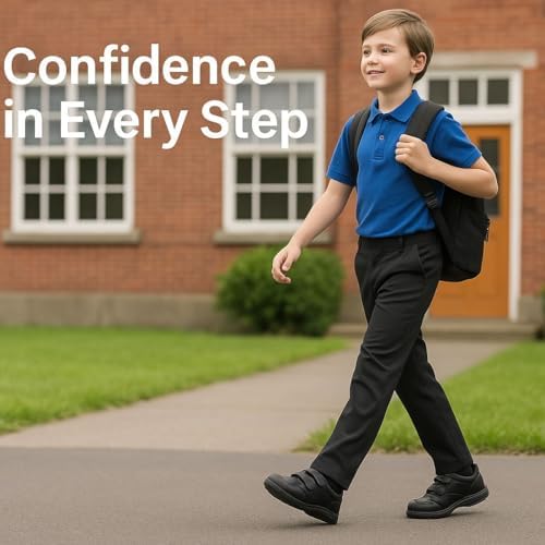 A2Z 4 Kids Boys Teens School Shoes Black PU Leather Smart Touch Fastening Non-Slip TPR Sole Comfortable Cushioned Fit Durable Lightweight Trainers Uniform Shoes UK Childrens Shoe Shize 10 To 6 UK