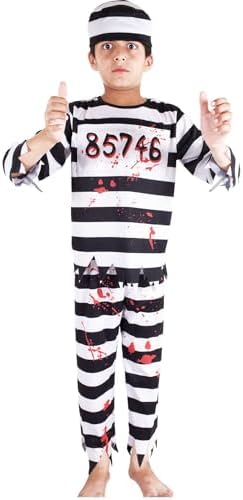 A2Z 4 Kids Boys Zombie Prisoner Halloween Set Bloody Prisoner Attire Eerie Undead Convict Halloween Outfit Set For Boys Age 3-14 Years