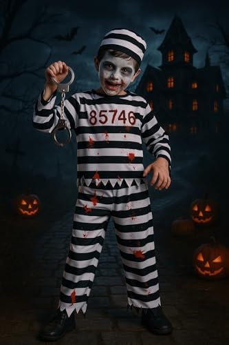 A2Z 4 Kids Boys Zombie Prisoner Halloween Set Bloody Prisoner Attire Eerie Undead Convict Halloween Outfit Set For Boys Age 3-14 Years
