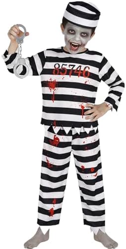A2Z 4 Kids Boys Zombie Prisoner Halloween Set Bloody Prisoner Attire Eerie Undead Convict Halloween Outfit Set For Boys Age 3-14 Years