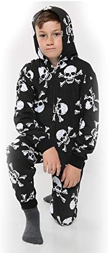 A2Z 4 Kids Girls Boys Cotton Onesie Skull Cross Bone Print Pyjamas Lounge Wear Comfy Children Sleepwear Breathable Fabric Gifts For Age 2-13