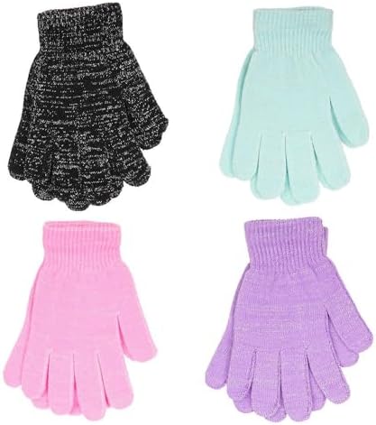 A2Z 4 Kids Girls Boys Gloves 4 Pack Winter Warm Metallic Fiber Magic Gloves Unisex Full Fingers Stretchy Mittens Kids Girls Walking Riding Grippers One Size Fit Suitable for Ages 5-13 Year