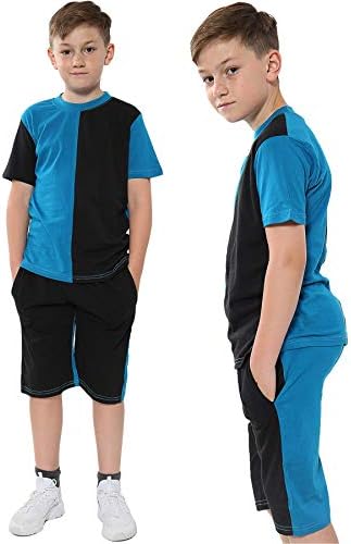 A2Z 4 Kids Girls Boys T-Shirt Top Shorts Set 100% Cotton Contrast Panelled Short Sleeves T Shirt Summer Outfit 2 Piece Comfortable Lightweight Activewear Casual Clothing Sets Children Age 5-13 Years