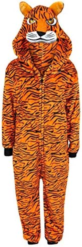 A2Z 4 Kids Girls Boys Tiger Costume Soft Plush Fleece Playsuit Children One Piece Cosplay Suit Kids Animal Hooded Jumpsuit All In One Tiger Xmas Pyjamas Age 2-14 Years