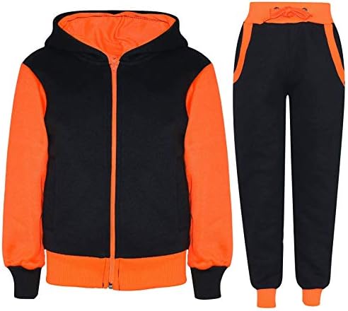 A2Z 4 Kids Girls Boys Tracksuit Plain Camouflage Contrast Fleece Hooded Top With Bottom Joggers Jogging Suit Sweatpants Sports Activewear Outfit Set For Kids New Age 2-13 Year