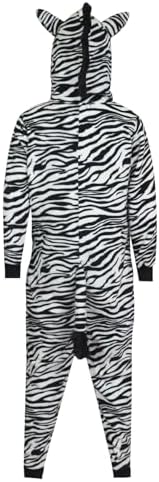 A2Z 4 Kids Girls Boys Zebra Onesie 2-Tone Zebra Theme Jumpsuits Soft Plush Fleece Playsuit Kids Hooded Sleepsuit Kids One Piece Nativity Cosplay Suit All In One Zebra Pyjamas Age 3-14 Years