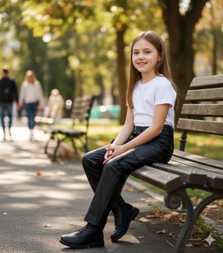 A2Z 4 Kids Girls Faux Leather Trousers Black Straight Leg Stylish Slim Fit Cargo PU Pants With Multi Utility Pockets Comfortable Durable Design For Streetwear Casual Party Wear Age 6-14 Years