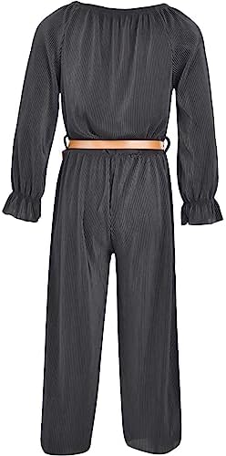 A2Z 4 Kids Girls Pleated Cord Jumpsuit With Belt Long Sleeve One Piece Comfortable Outfit For Casual Party Holiday Wear Ages 3 To 14 Years