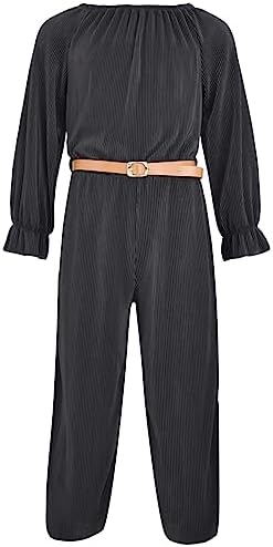 A2Z 4 Kids Girls Pleated Cord Jumpsuit With Belt Long Sleeve One Piece Comfortable Outfit For Casual Party Holiday Wear Ages 3 to 14 Years