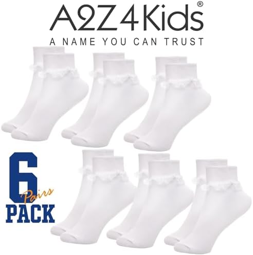 A2Z 4 Kids Girls Socks 6 Pack Frilly Lace Ankle Socks With Delicate Lace Trim Perfect For Dressing Up School Parties And Everyday Wear Durable Soft Material