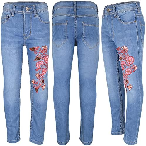 A2Z 4 Kids Girls Stretchy Embroidered Denim Jeans Faded Fashion Jeggings Comfort Skinny Pants Stylish Trousers New Age 5 6 7 8 9 10 11 12 13 Years