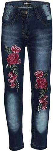 A2Z 4 Kids Girls Stretchy Jeans Roses Embroidered Denim Pants Comfortable Lightweight Trendy Stretchable Denim Cotton Fit Trousers Jeggings Pant in Everyday Wear New Age 3-13 Years