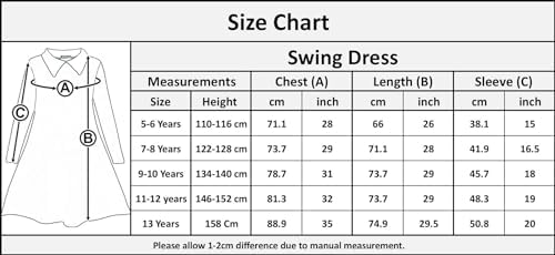 A2Z 4 Kids Girls Swing Dress Long Sleeves Peter Pan Collar Party Fashion Flared Dress Kids Gothic School Girl Uniform Dresses Age 5-6 Years 7-8 Years 9-10 Years 11-12 Years And 13 Years