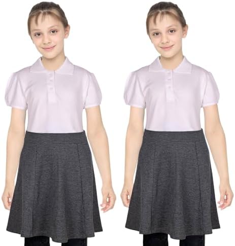 A2Z 4 Kids Pack of 2 Girls Plain School Uniform Skater Skirts Knee Length Elasticated Waist Summer Lightweight School Wear Skirts Age 5-14 Years