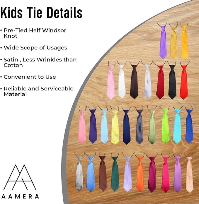 AAMERA Kids Elastic Neckties Toddlers Boys Girls Preschoolers Weddings Birthdays Graduations Communions