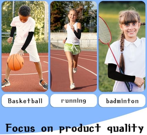 Abeillo 3Pairs Kids Arm Sleeves Thinly UV Sun Protection Cooling Arm Compression Sleeves Outdoor Sport Breathable Elastic Ice Sleeve For Youth Boys Girls (7-12 Years) Black