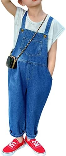 ACMEDE Kids Denim Dungarees Adjustable Jean Overalls Jumpsuit Toddler Girls Boys Denim Overall Pants Loose Fit Kids Blue Jean Dungarees Large Pocket Overalls for Boys Girls Age 1-9 Years