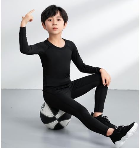 Adixun Kids Thermal Base Layers Sets Boys Compression Football Skin Rugby Athletic Underwear Kits Youth Sport Baselayers For Children 6-13 Years