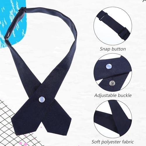 Adjustable French Uniform Ties For Girls Solid Color Pre-tied School Uniform Ties Cross Women Bow Tie Navy Blue For School Girls Criss-Cross Neck Tie For Girl Boy