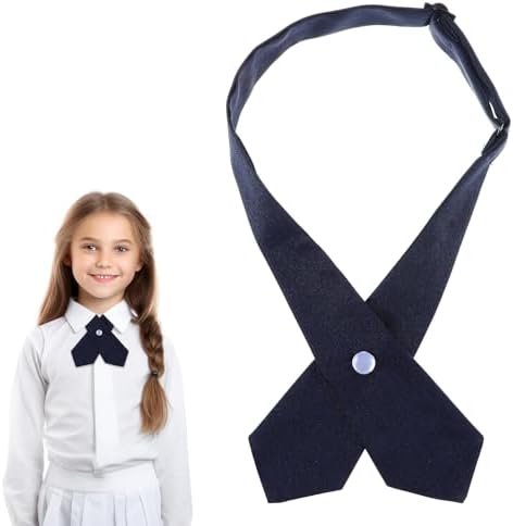 Adjustable French Uniform Ties For Girls Solid Color Pre-tied School Uniform Ties Cross Women Bow Tie Navy Blue For School Girls Criss-Cross Neck Tie For Girl Boy