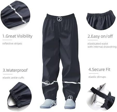 Adorel Boys Waterproof Trousers Rain With Stirrups Reflective