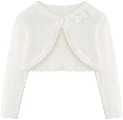 Adorel Girls Bolero Knitted Cardigan Pure Cotton Shrug Long Sleeve Crew Neck