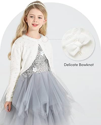 Adorel Girls Bolero Knitted Cardigan Pure Cotton Shrug Long Sleeve Crew Neck