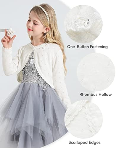 Adorel Girls Bolero Knitted Cardigan Pure Cotton Shrug Long Sleeve Crew Neck
