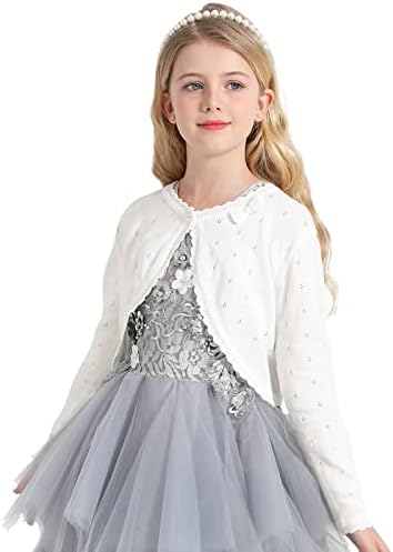 Adorel Girls Bolero Knitted Cardigan Pure Cotton Shrug Long Sleeve Crew Neck