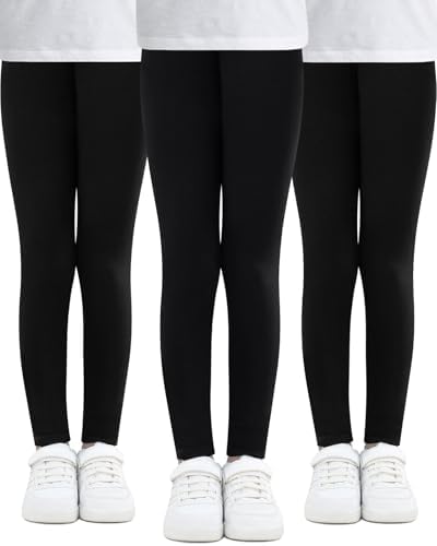 Adorel Girls Leggings Kids Cotton Trousers Full Length Plain Pack of 3