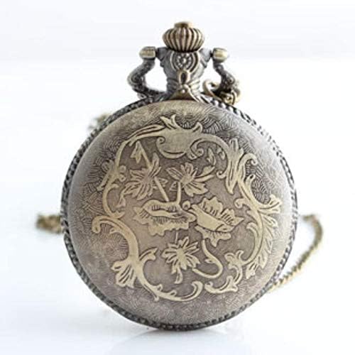 Aeromdale Vintage Pocket Watch Train Locomotive Railway Engine Engraved Flower Case Arabic Numeral Quartz Movement Calmshell Classical Alloy Necklace Watch Gift For Men Women