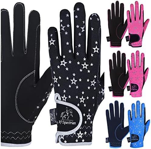 AFE Kids Gloves For Girls Boys Unisex Horse Riding Gloves Outdoor Gloves Sports Gloves Cycling Gloves For Children Black Blue Pink Star Design