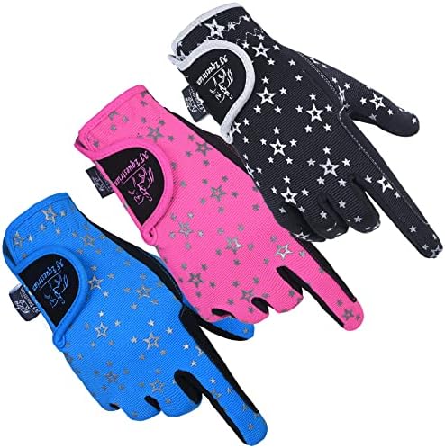 AFE Kids Gloves For Girls Boys Unisex Horse Riding Gloves Outdoor Gloves Sports Gloves Cycling Gloves For Children Black Blue Pink Star Design