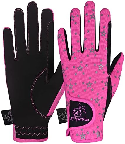 AFE Kids Gloves For Girls Boys Unisex Horse Riding Gloves Outdoor Gloves Sports Gloves Cycling Gloves For Children Black Blue Pink Star Design