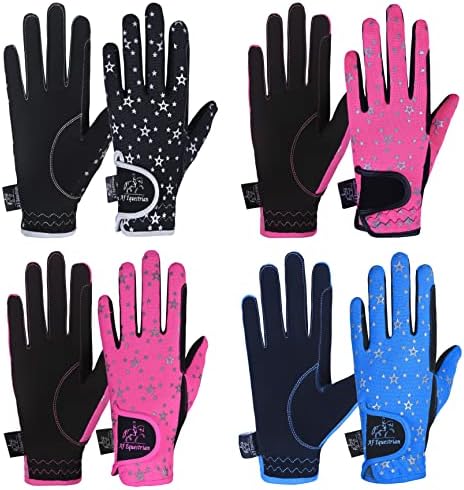 AFE Kids Gloves For Girls Boys Unisex Horse Riding Gloves Outdoor Gloves Sports Gloves Cycling Gloves For Children Black Blue Pink Star Design