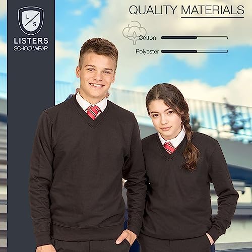 Ages 3-16 Boys Girls Unisex School Sweater V Neck Fleece Sweatshirt Uniform Black Navy