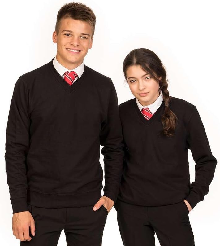 Ages 3-16 Boys Girls Unisex School Sweater V Neck Fleece Sweatshirt Uniform Black Navy
