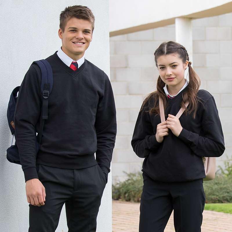 Ages 3-16 Boys Girls Unisex School Sweater V Neck Fleece Sweatshirt Uniform Black Navy