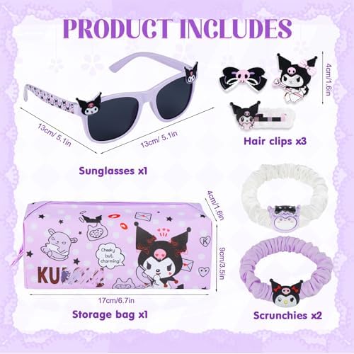 Ainvliya Sunglasses And Hair Accessories Set For Girls Girls UV Protection Sunglasses Carry Case And Hair Accessories Set Clips Scrunchie For Kids Days Out Beach Travel Holidays