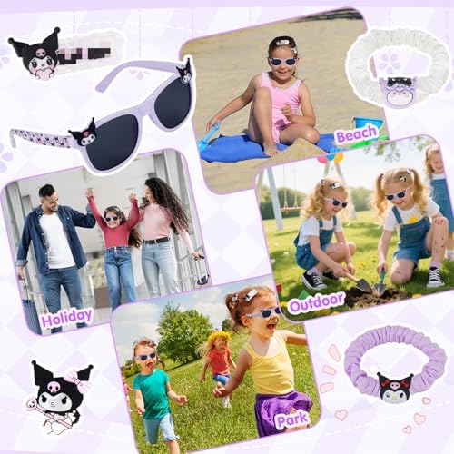 Ainvliya Sunglasses And Hair Accessories Set For Girls Girls UV Protection Sunglasses Carry Case And Hair Accessories Set Clips Scrunchie For Kids Days Out Beach Travel Holidays