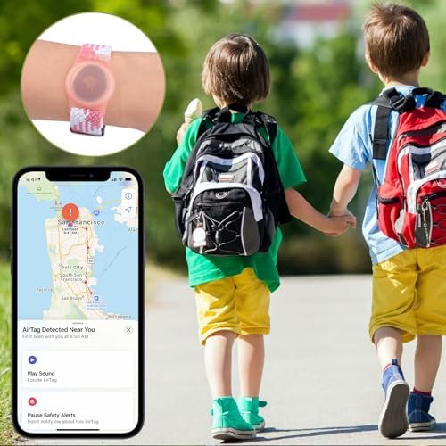 Air Tag Wristband For Kids Stretchy Adjustable Nylon Air Tag Holder For Kids With Full Coverage Design (Pink/White)