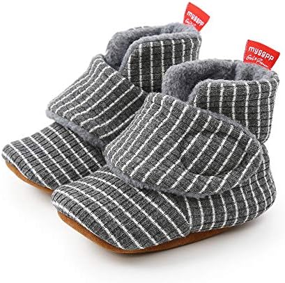 Aisprts Baby Booties Baby Boys Girls Soft Bottom Non-slip Booties Cozy Fleece Winter Thermal Newborn Infant First Walking Shoes Unisex Baby Shoes 0-18 Months