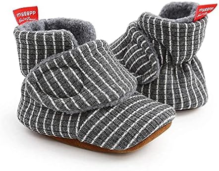 Aisprts Baby Booties Baby Boys Girls Soft Bottom Non-slip Booties Cozy Fleece Winter Thermal Newborn Infant First Walking Shoes Unisex Baby Shoes 0-18 Months