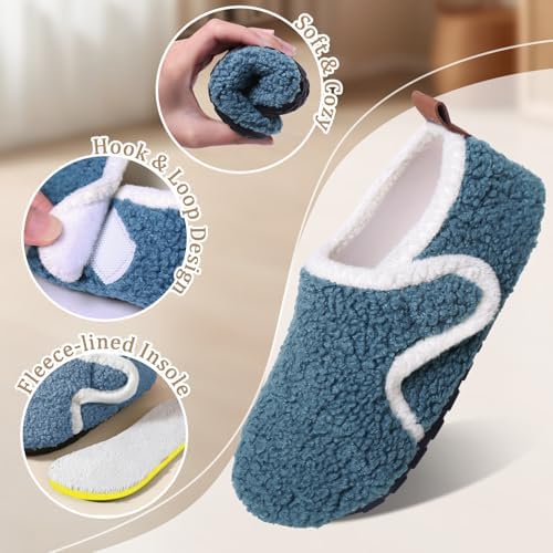 Aisprts Kids Slippers Soft Sherpa Fleece Boys Girls Slippers Toddler Winter Warm Cozy House Shoes With Non-Slip Flexible Rubber Sole