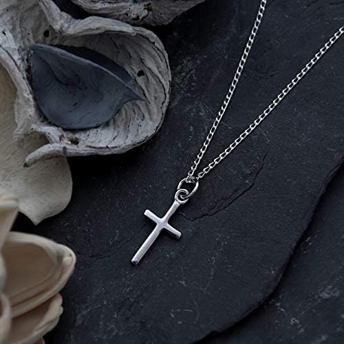 Alexander Castle Small Plain 925 Sterling Silver Cross Necklace For Children - Silver Cross Necklace Pendant With 16" Sterling Silver Chain & Jewellery Gift Box - 21mm X 10mm