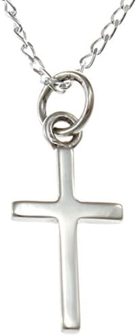 Alexander Castle Small Plain 925 Sterling Silver Cross Necklace for Children - Silver Cross Necklace Pendant with 16" Sterling Silver Chain & Jewellery Gift Box - 21mm x 10mm