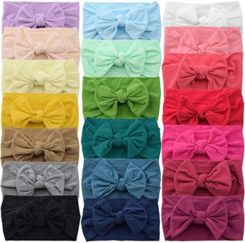 ALinmo 20PCS Baby Nylon Headbands Baby Turban Headband Bowknot Headbands Stretchy Soft Wide Headbands For Babies Elastic Headbands For Newborn Baby Girl Infant Multicolor
