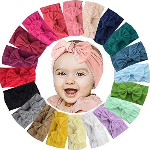 ALinmo 20PCS Baby Nylon Headbands Baby Turban Headband Bowknot Headbands Stretchy Soft Wide Headbands for Babies Elastic Headbands for Newborn Baby Girl Infant Multicolor