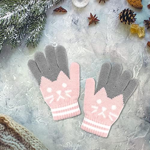 ALLY-MAGIC Kids Winter Warm Knitted Soft Cute Cat Thermal Full Fingers Stretch Gloves For Outdoor School Costume Daily Wearing For Boys Girls
