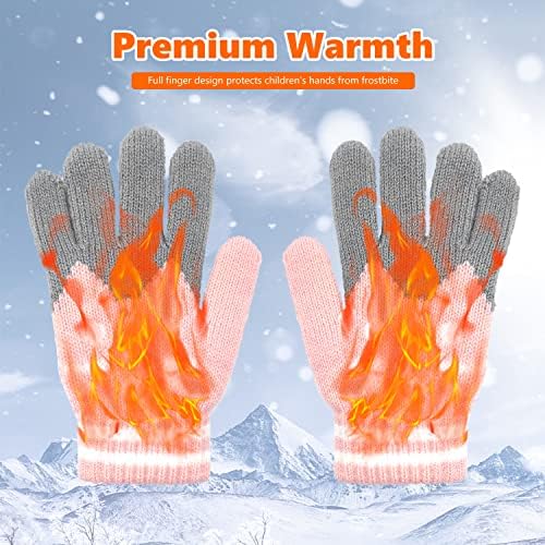 ALLY-MAGIC Kids Winter Warm Knitted Soft Cute Cat Thermal Full Fingers Stretch Gloves For Outdoor School Costume Daily Wearing For Boys Girls